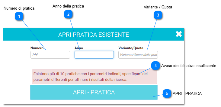 Aprire una pratica esistente