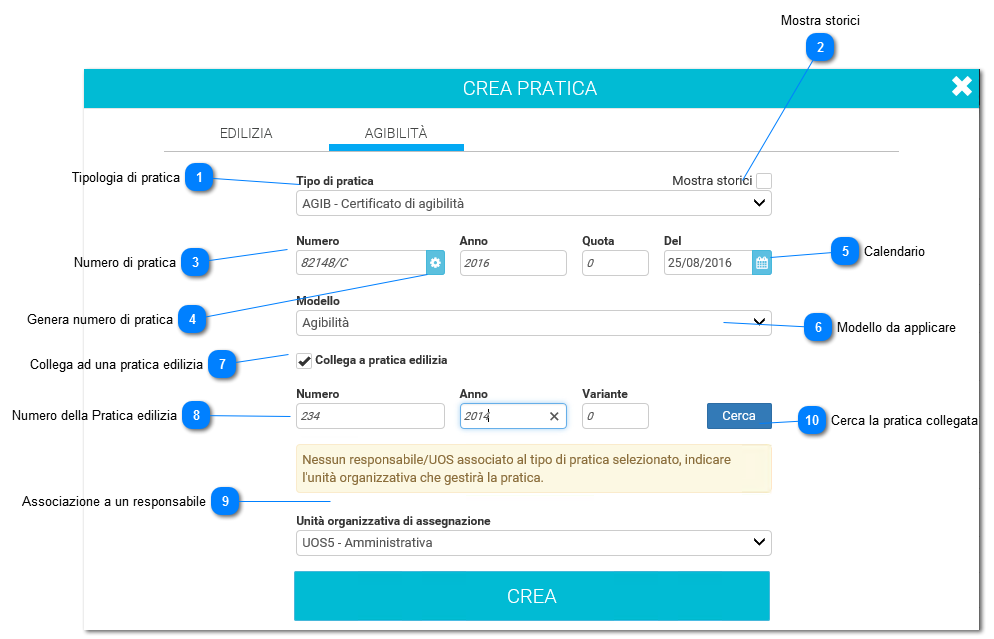 Crea pratica di agibilità