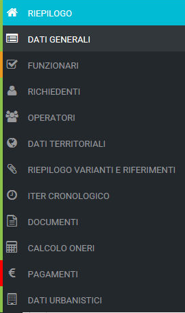 1. Menu per l'accesso ai dati della pratica.