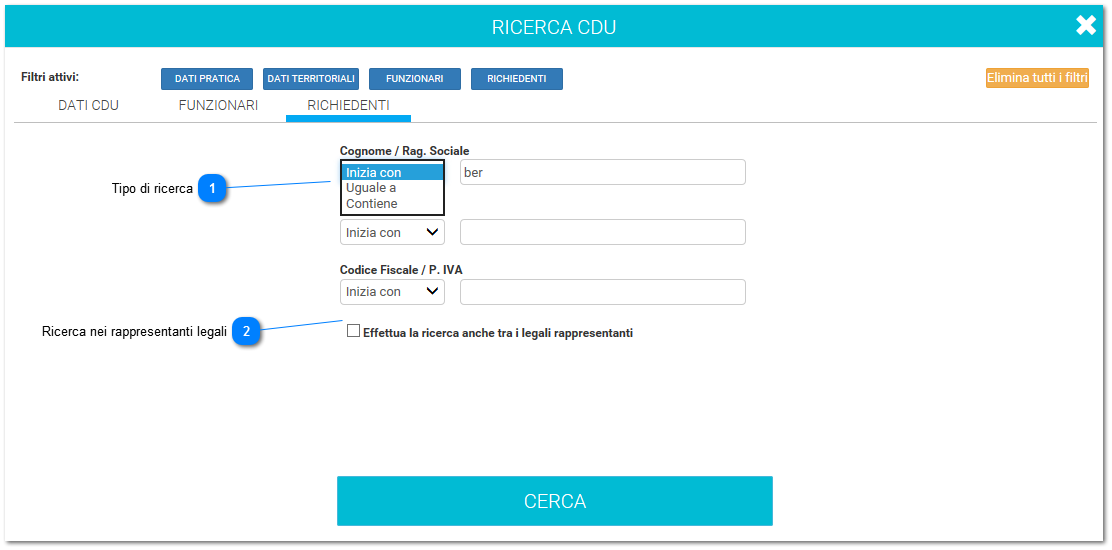 Ricerca tramite i dati dei richiedenti